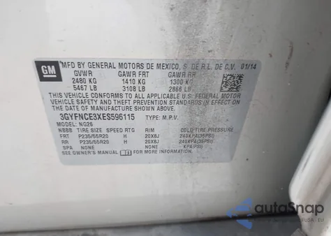 2014 Cadillac Srx Performance Collection из США, поврежденный, VIN 3GYFNCE3XES596115